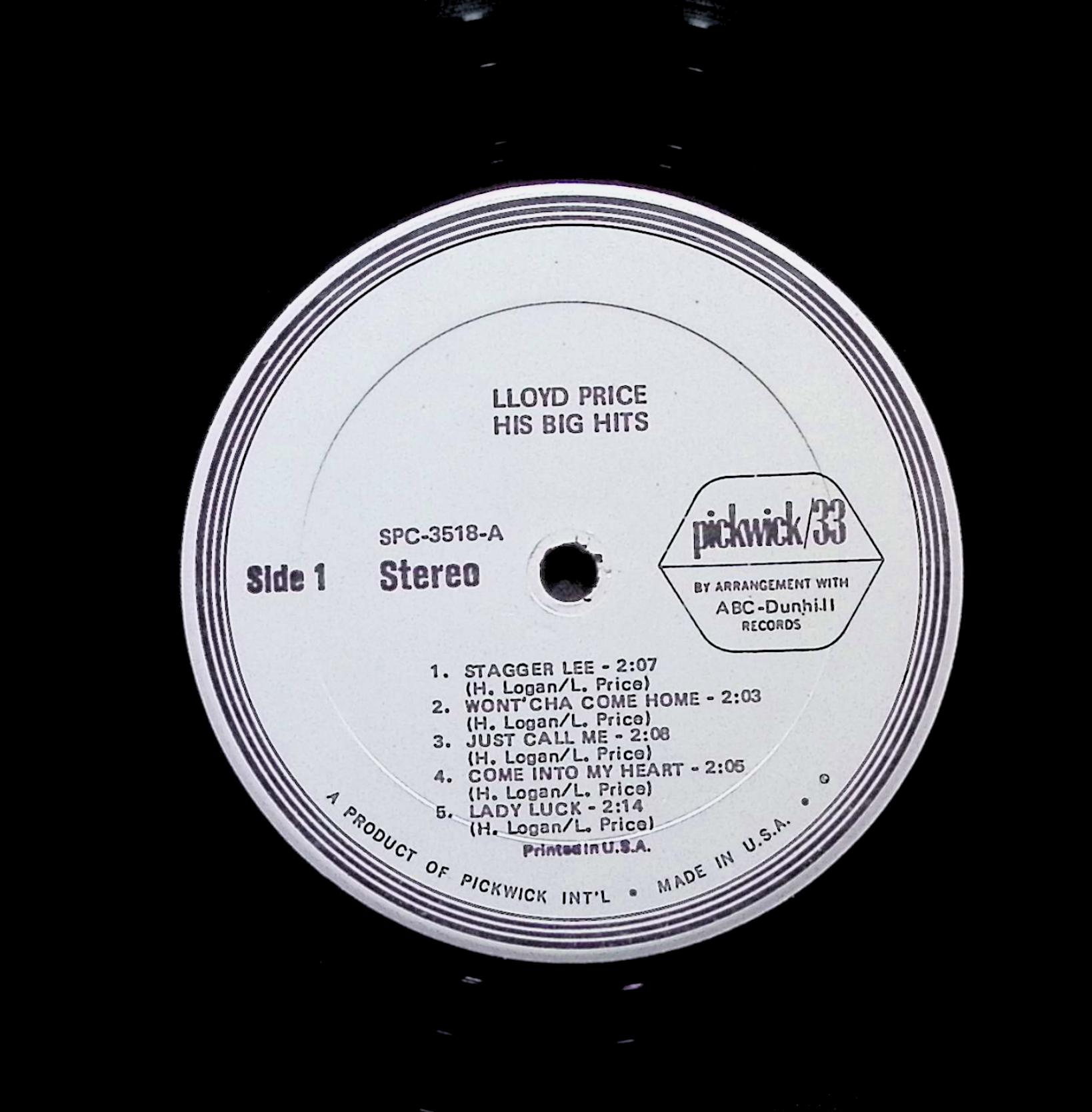 Lloyd Price His Big Hits 12" LP SPC-3518 Rock — image 3