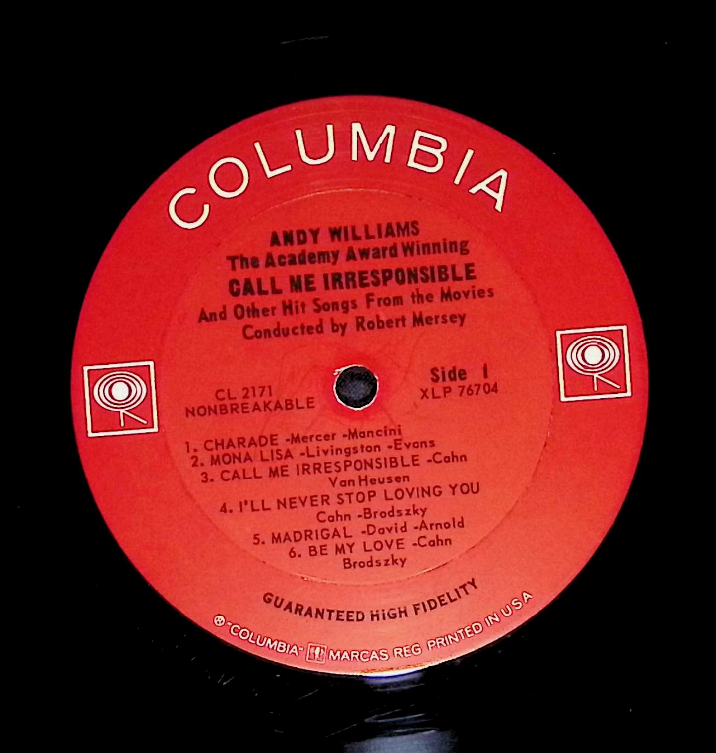 Andy Williams - Call Me Irresponsible... 12" LP 1964 CL 2171 Jazz — image 2