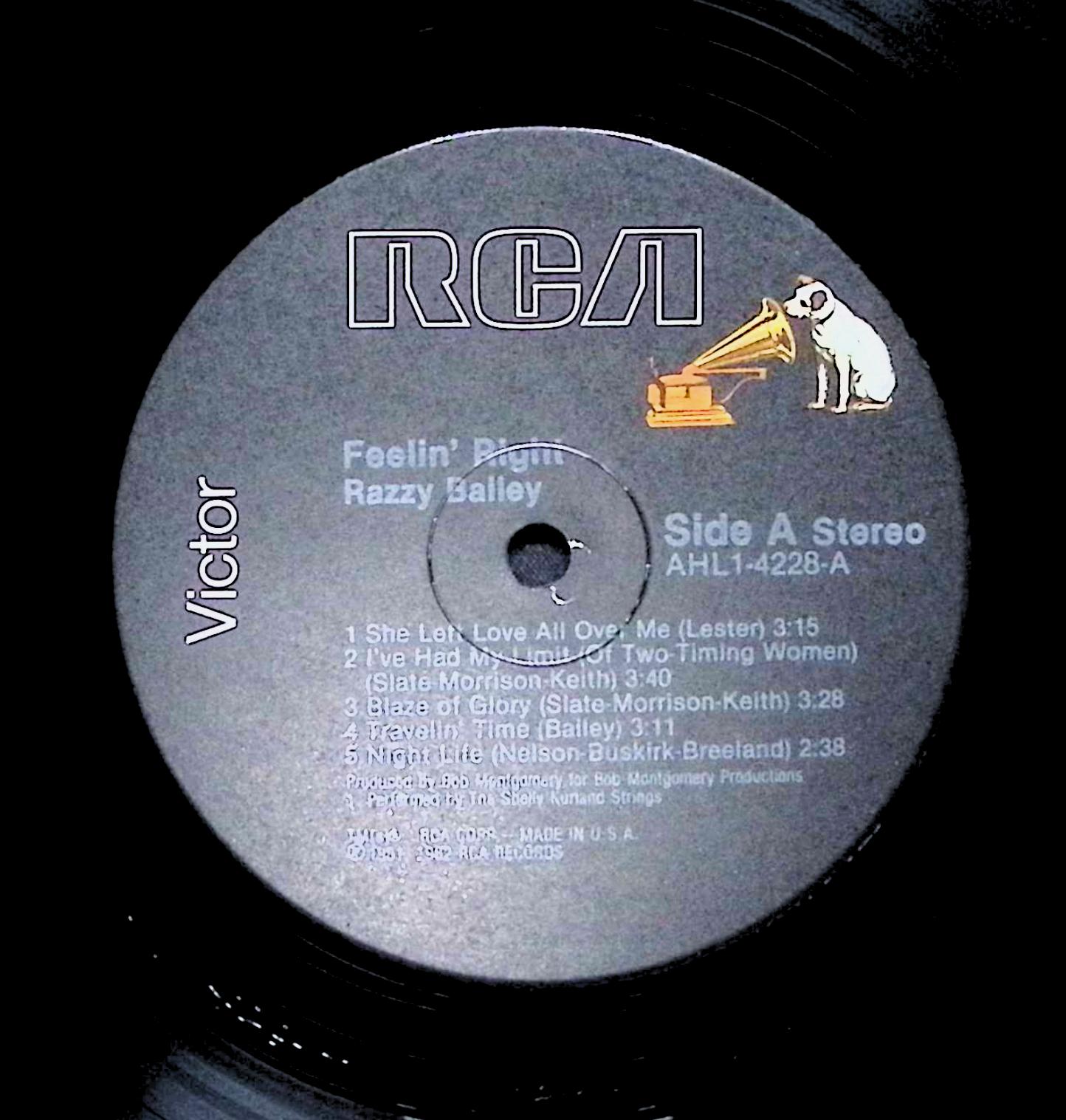Razzy Bailey Feelin' Right 12" LP 1982 AHL1-4228 Folk, World, & Country — image 2