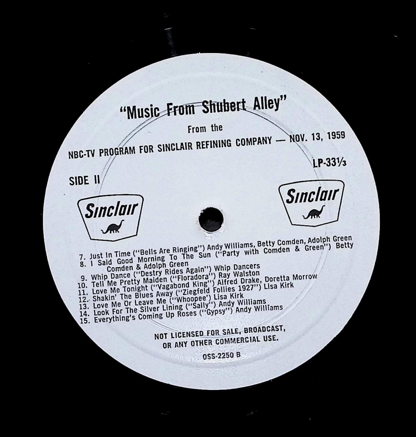 Andy Williams Music From Shubert Alley 12" LP 1959 OSS-2250 Stage & Screen — image 2