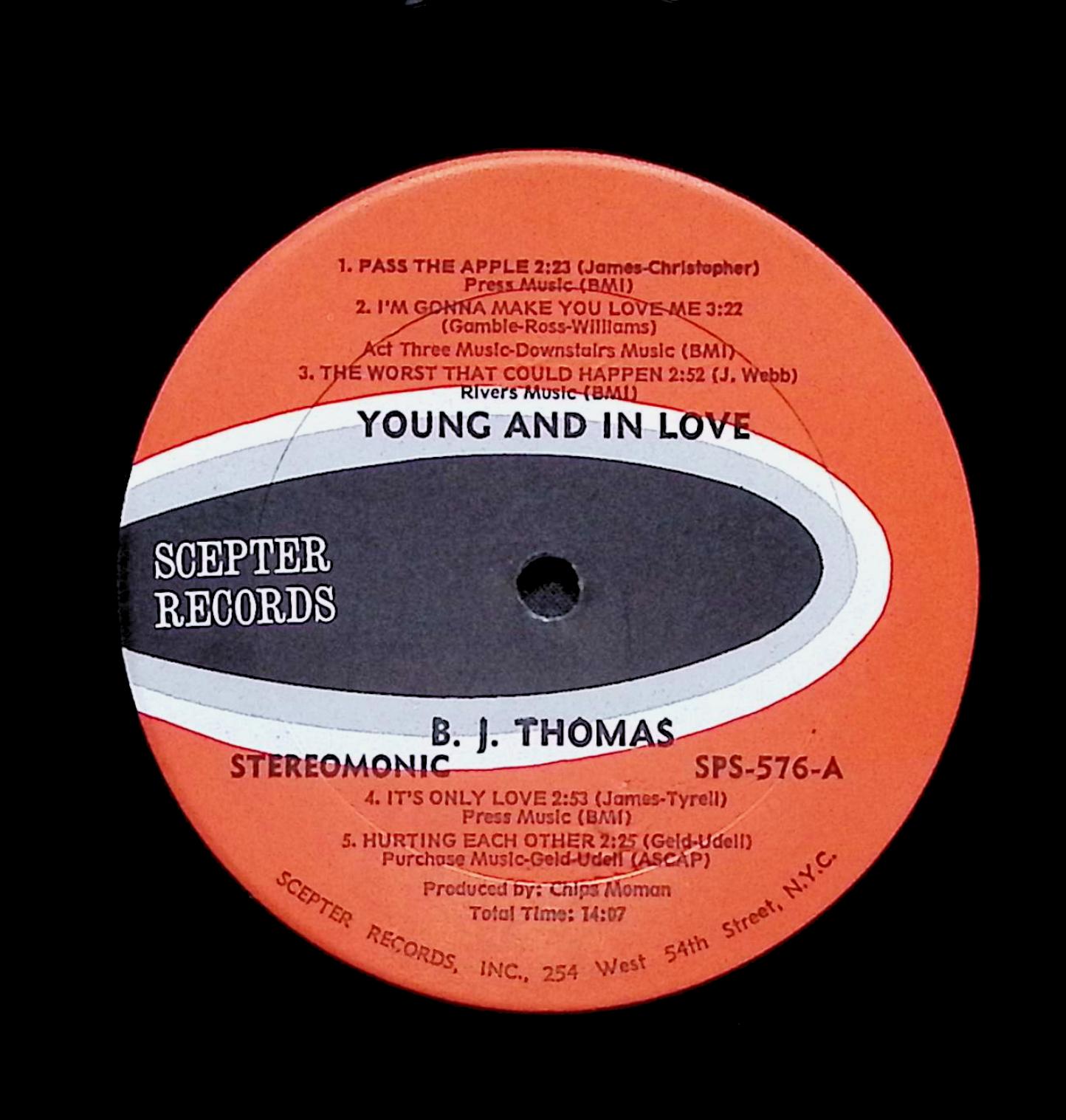 B.J. Thomas Young And In Love 12" LP 1969 SPS 576 Pop — image 2