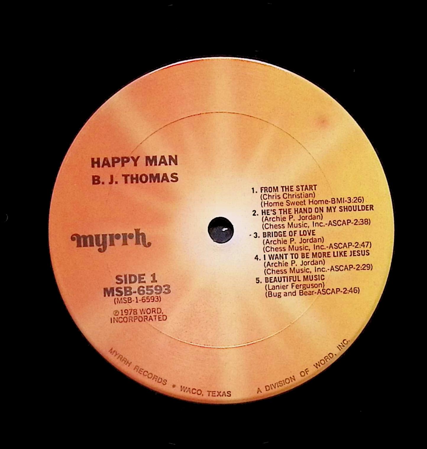 B.J. Thomas Happy Man 12" LP 1978 MSB-6593 Funk / Soul — image 2