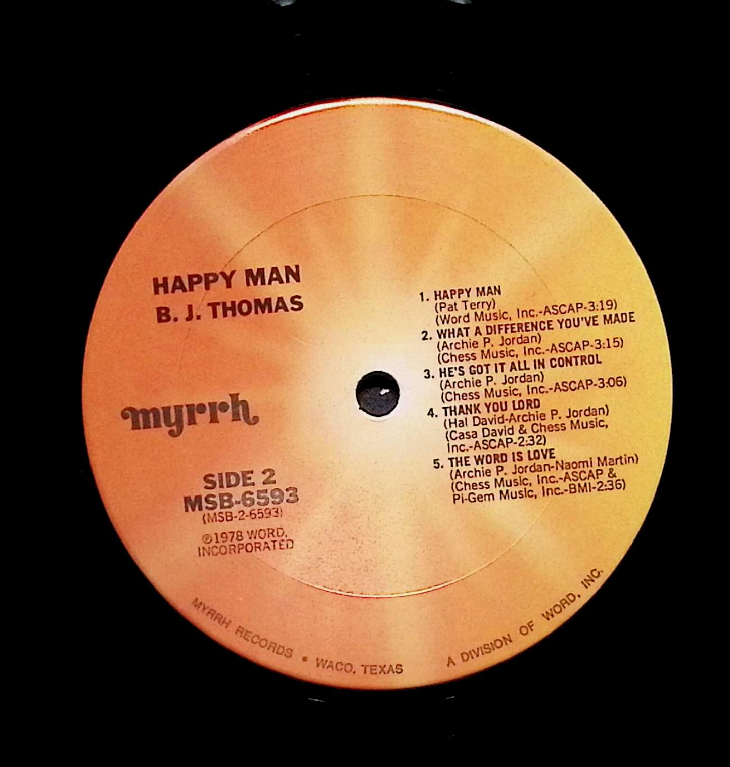 B.J. Thomas Happy Man 12" LP 1978 MSB-6593 Funk / Soul — image 4