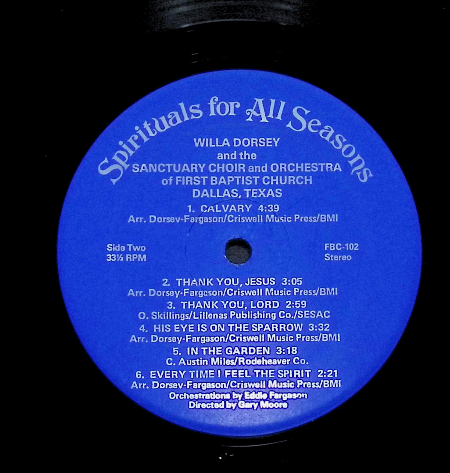 Willa Dorsey Spirituals For All Seasons 12" LP 1977 FBC-102 Folk — image 4