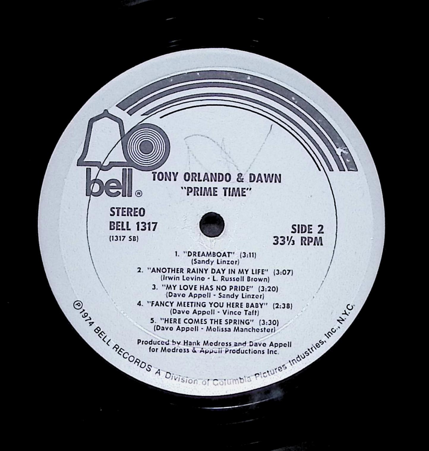Tony Orlando & Dawn Prime Time 12" LP 1974 BELL 1317 Rock — image 4