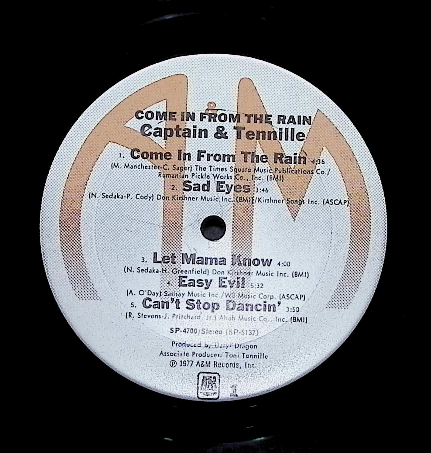 Captain And Tennille Come In From The Rain 12" LP 1977 SP-4700 Rock — image 4