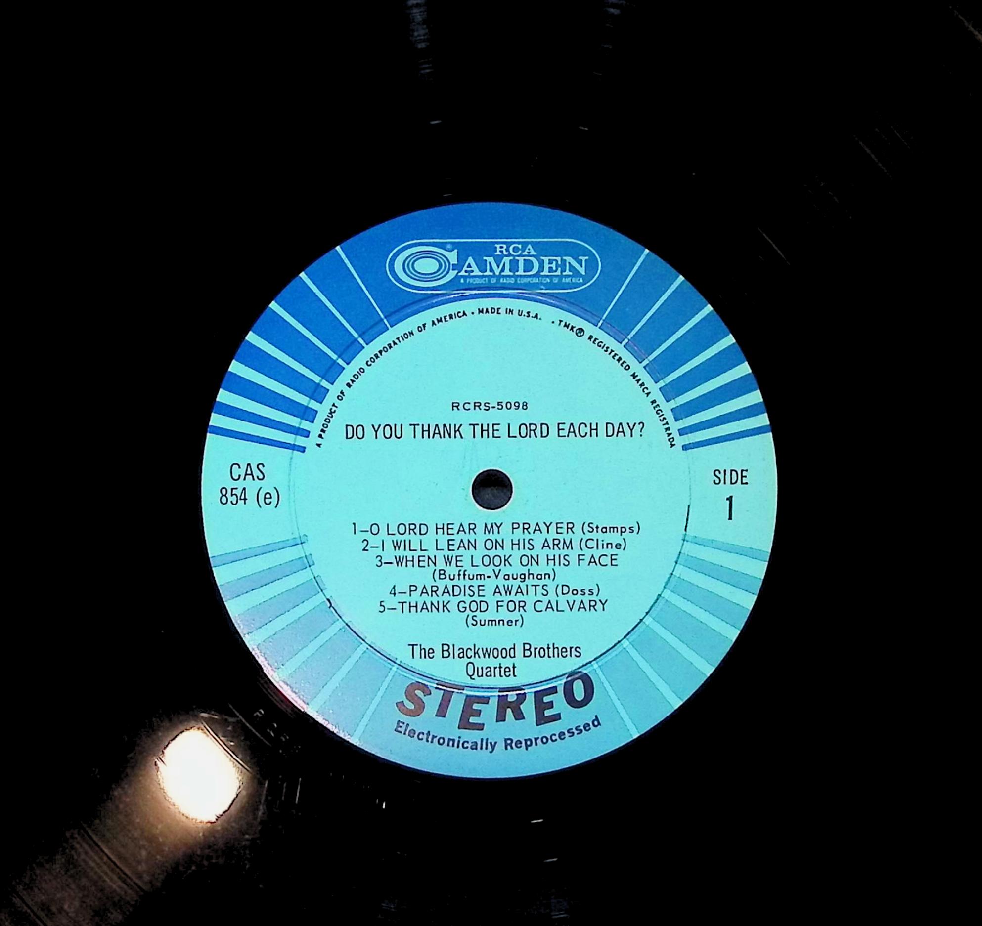 The Blackwood Brothers Quartet Do You Thank The Lord Each Day? 12" LP 1965 CAS-854(e) Folk, World, & Country — image 2