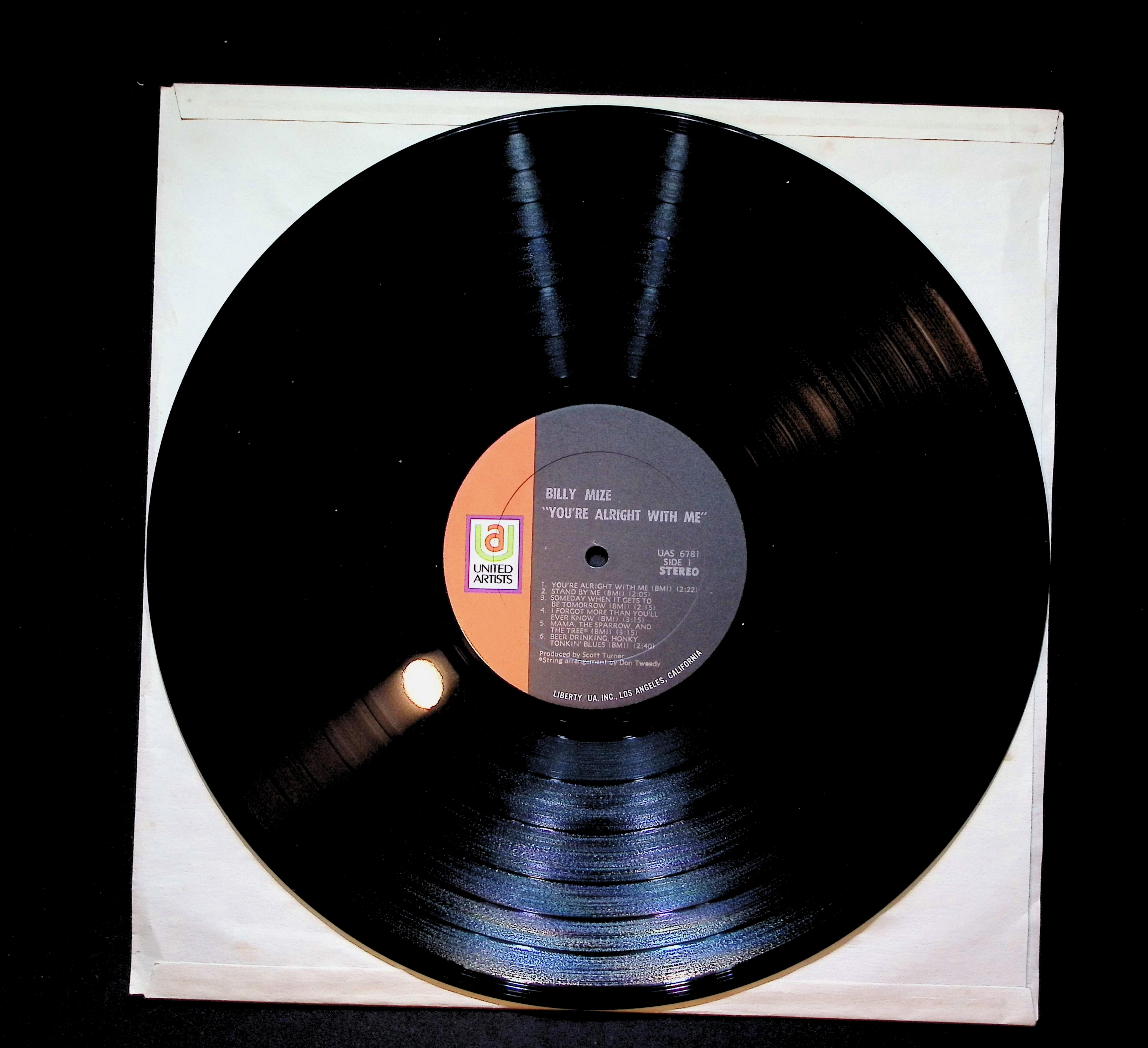 Billy Mize You're Alright With Me 12" LP 1971 UAS-6781 Folk, World, & Country — image 3