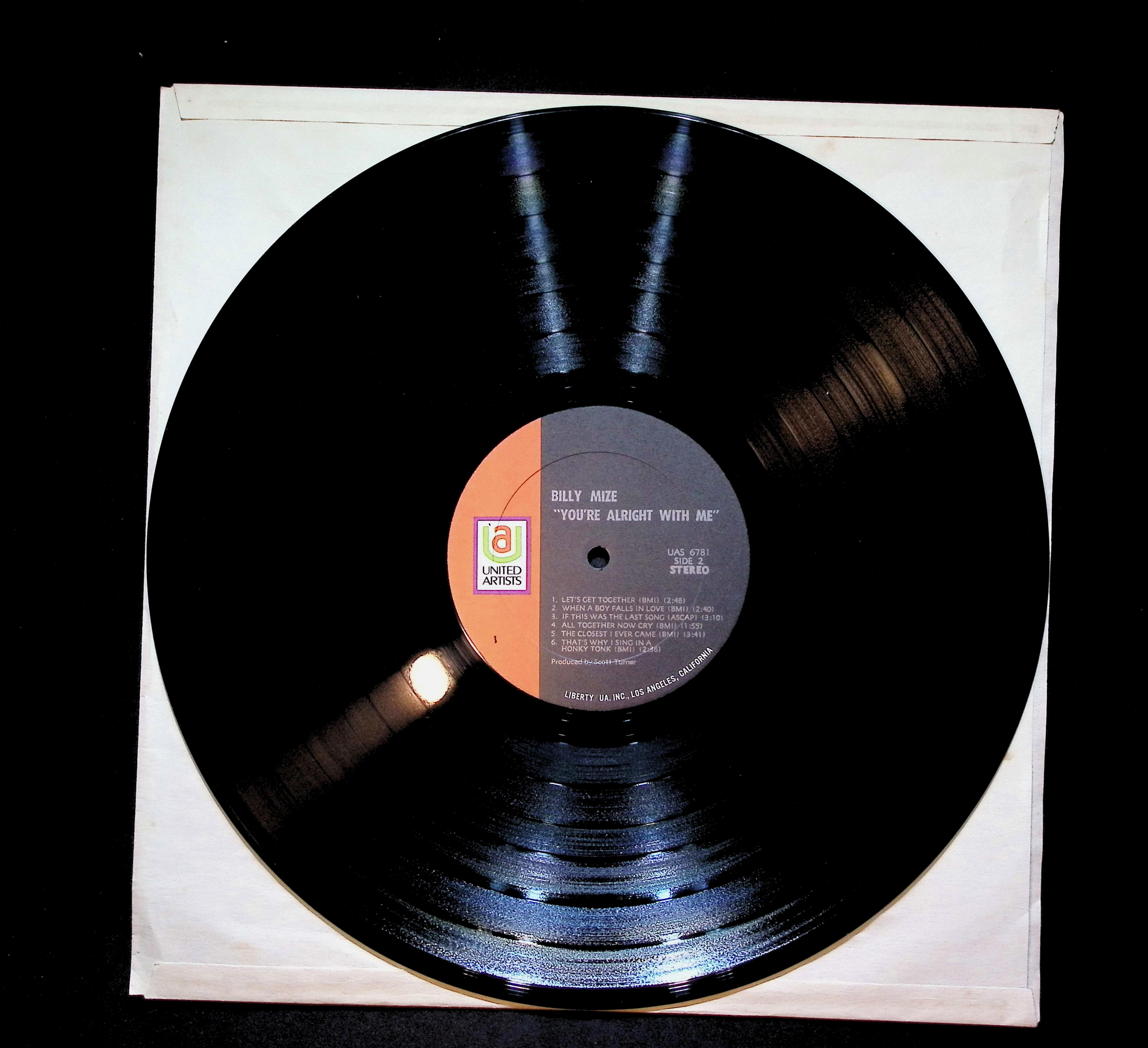 Billy Mize You're Alright With Me 12" LP 1971 UAS-6781 Folk, World, & Country — image 5