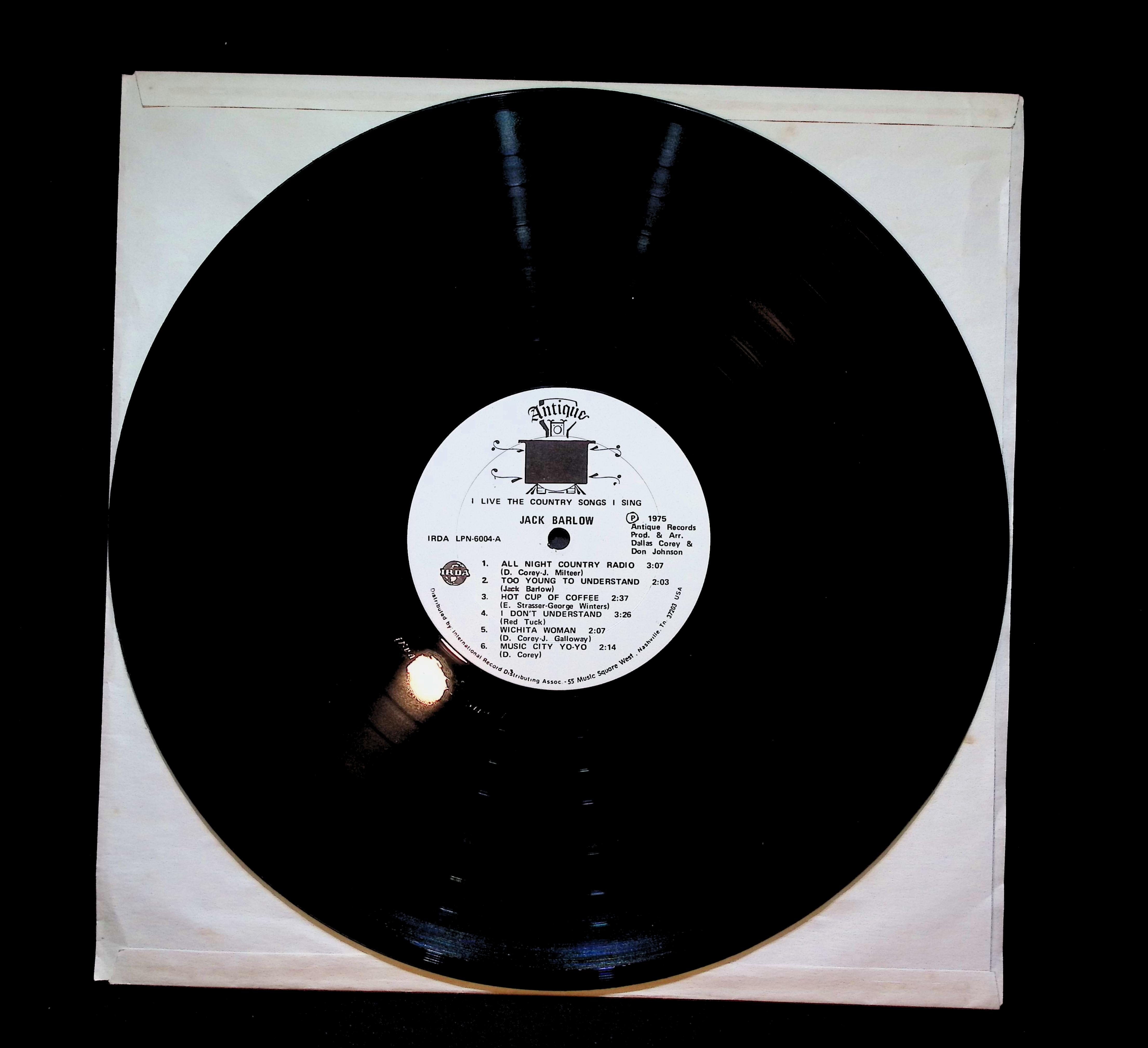 Jack Barlow I Live The Country Songs I Sing 12" LP 1975 IRDA LPN-6004 Folk, World, & Country — image 3