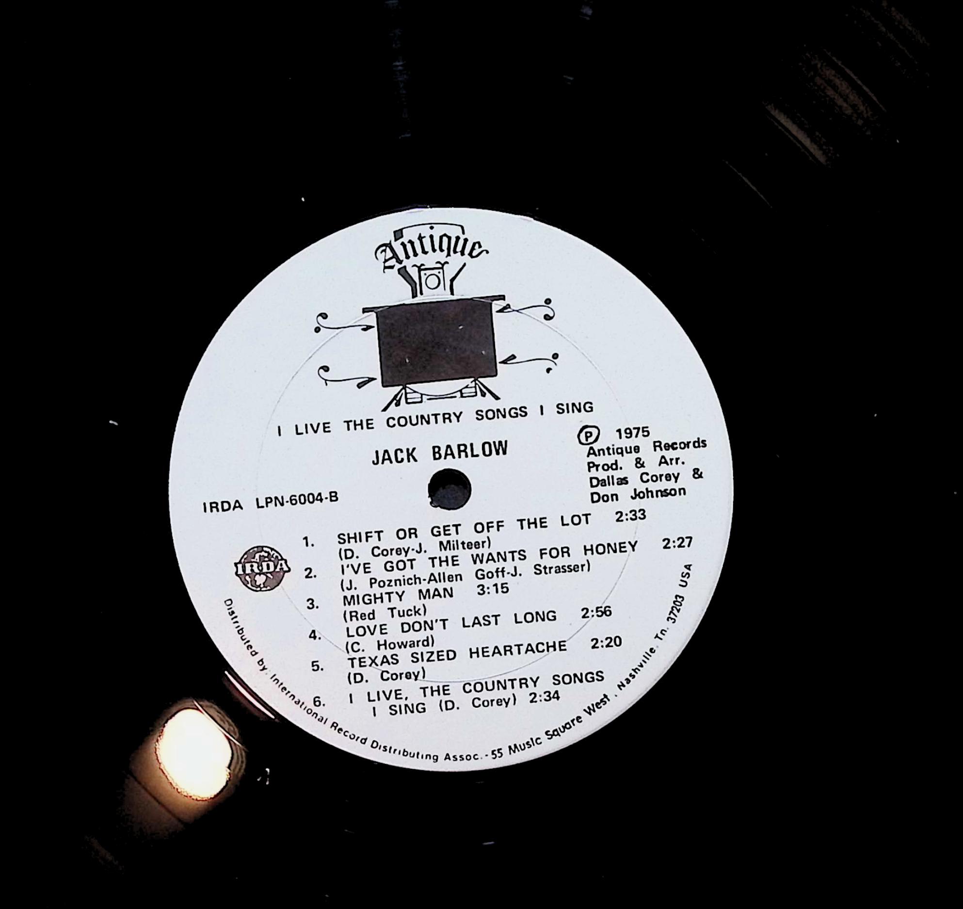 Jack Barlow I Live The Country Songs I Sing 12" LP 1975 IRDA LPN-6004 Folk, World, & Country — image 4