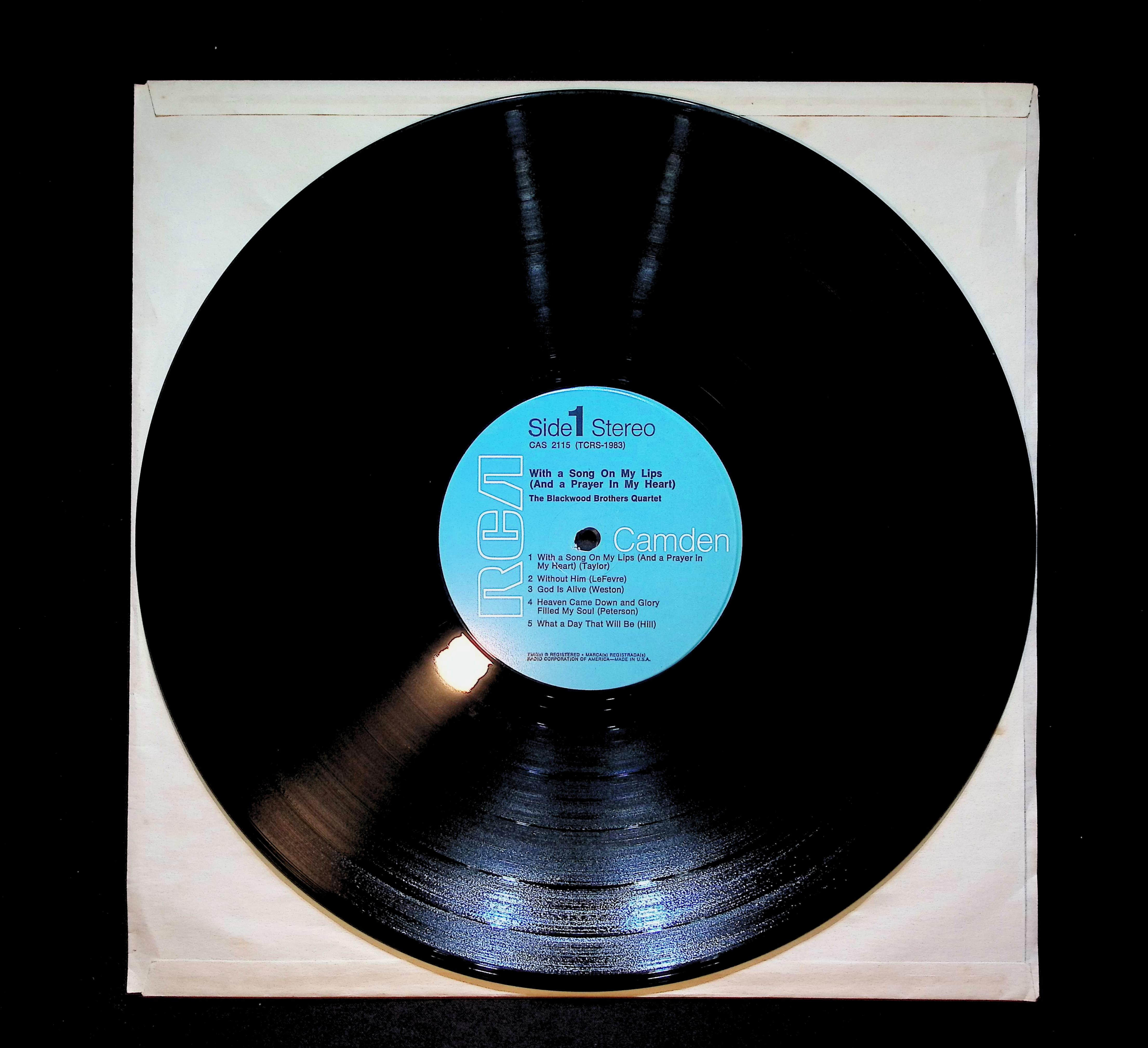 The Blackwood Brothers Quartet With A Song On My Lips (And A Prayer In My Heart) 12" LP 1967 CAS-2115 Folk, World, & Country — image 3