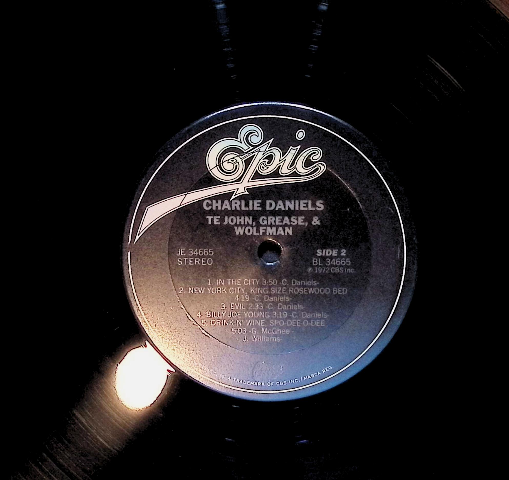 Charlie Daniels Te John, Grease, & Wolfman 12" LP 1978 JE 34665 Rock — image 2