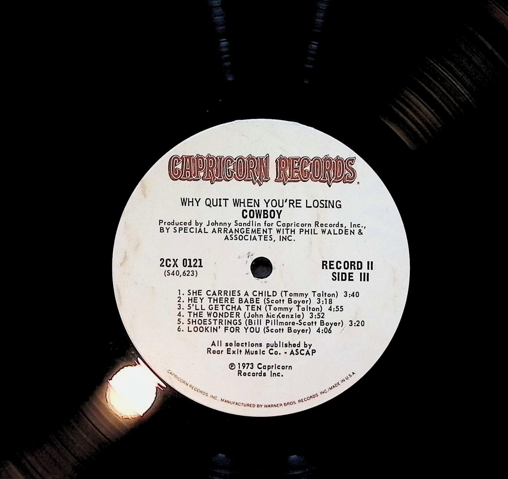 Cowboy (6) Why Quit When You're Losing 12" LP 1973 2CX 0121 Rock — image 2