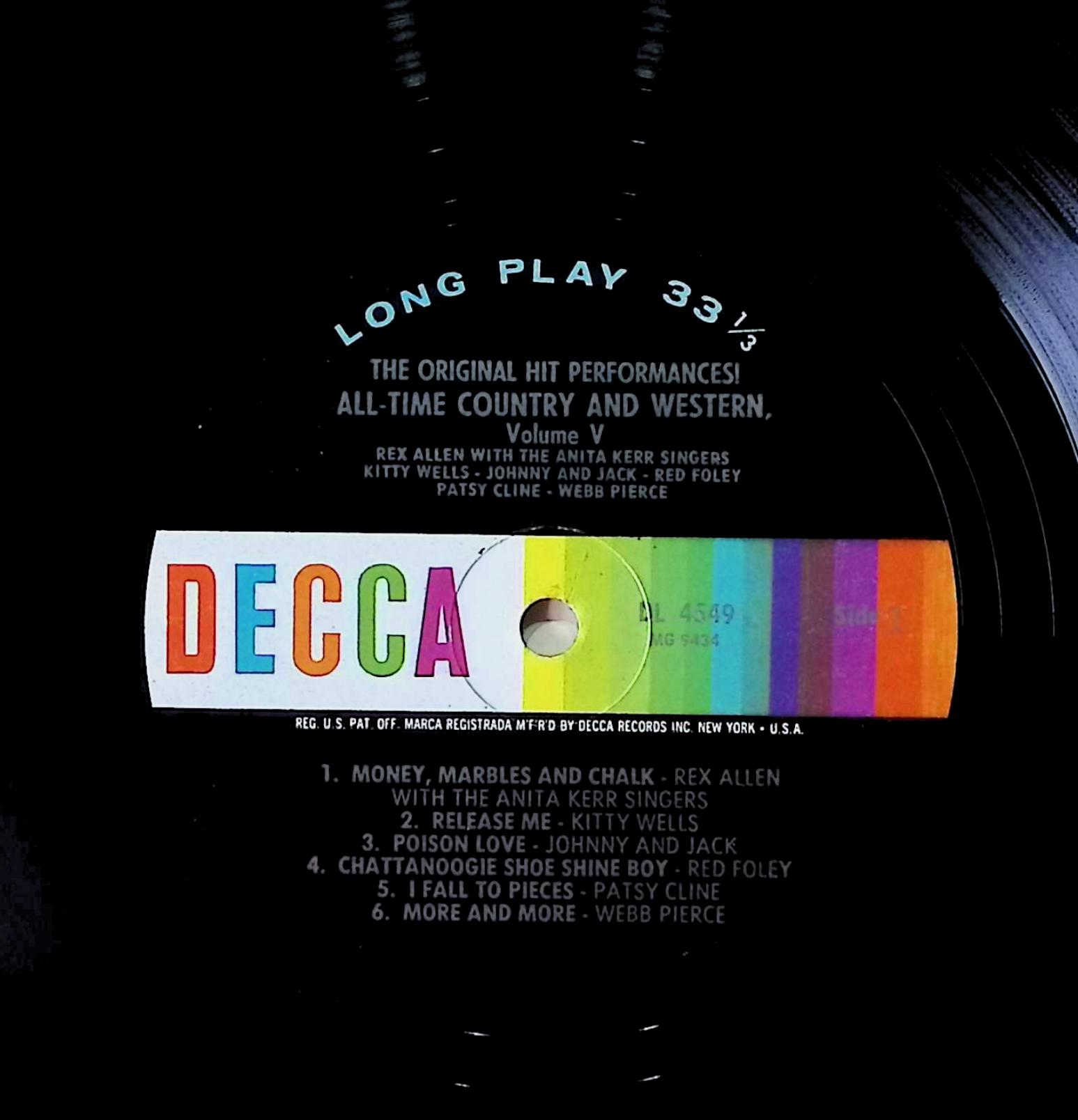 Various The Original Hit Performances All-Time Country And Western, Volume V 12" LP 0 DL 4549 Folk, World, & Country — image 2