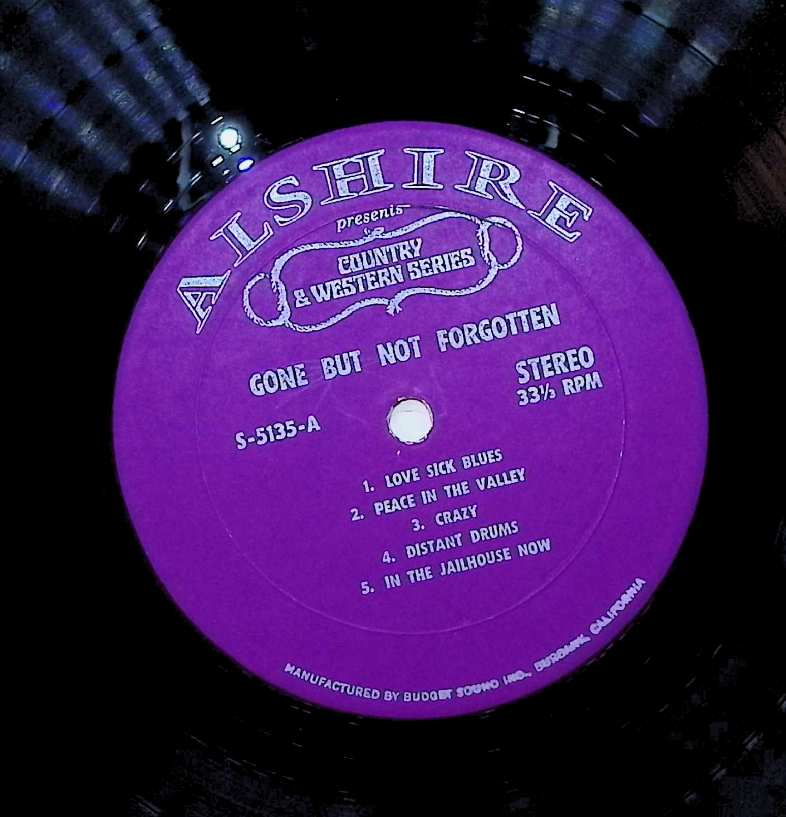 Patsy Cline, Jim Reeves, Red Foley, Hank Williams, Jimmie Rodgers Gone But Not Forgotten 12" LP Unknown Alshire Country & Western Series — image 2
