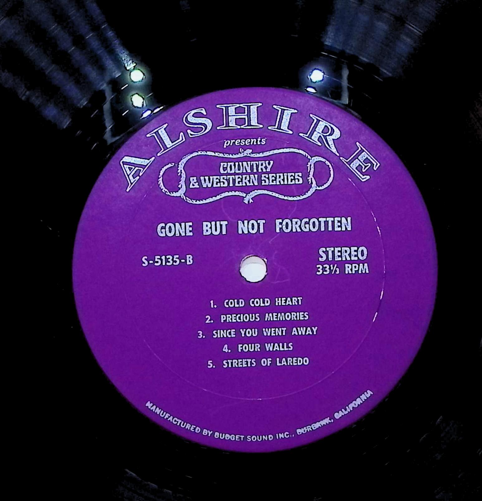 Patsy Cline, Jim Reeves, Red Foley, Hank Williams, Jimmie Rodgers Gone But Not Forgotten 12" LP Unknown Alshire Country & Western Series — image 4