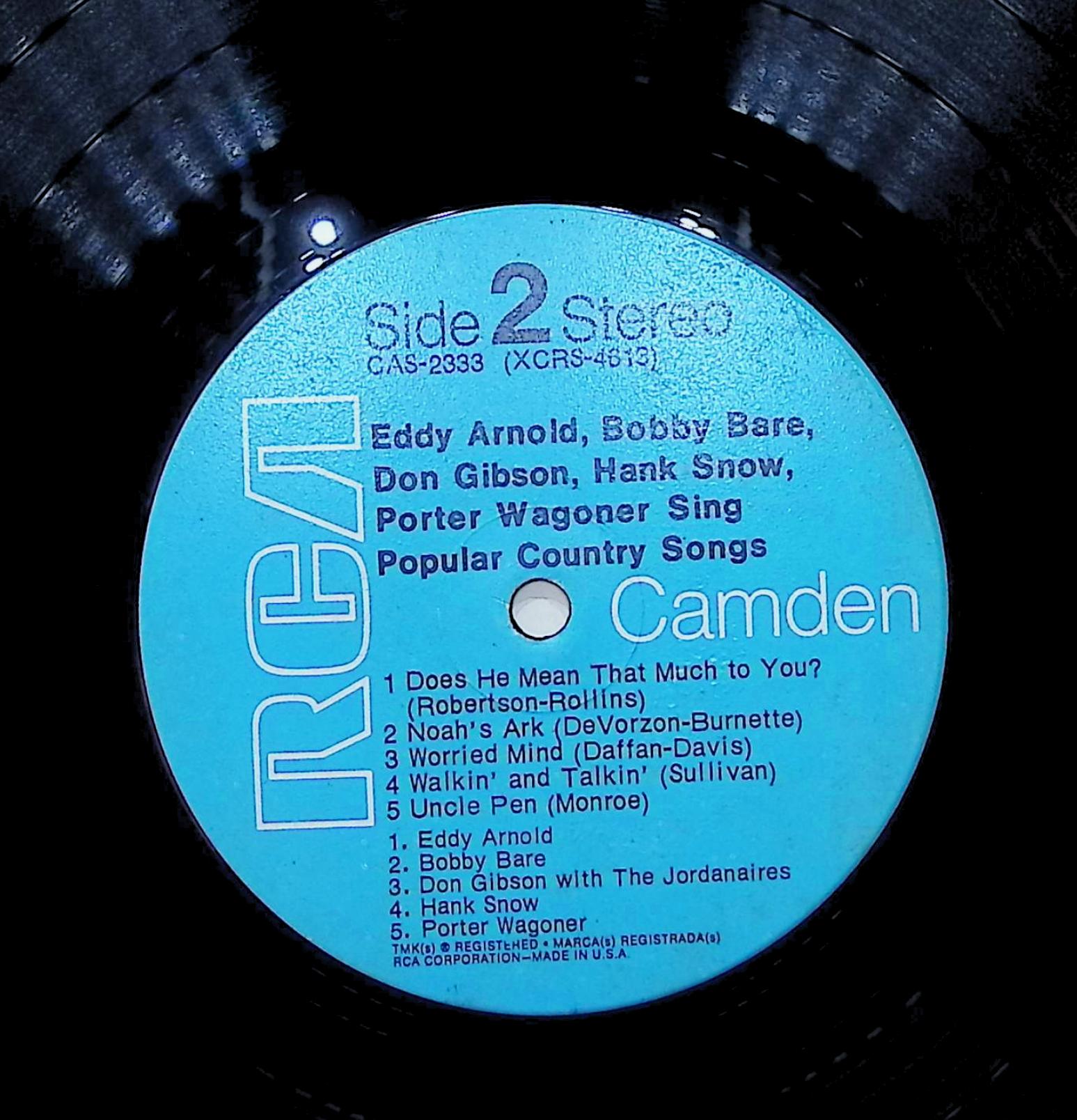 Various Eddy Arnold Bobby Bare Don Gibson Hank Snow Porter Wagoner Sing Popular Country Songs 12" LP 1969 CAS-2333 Folk, World, & Country — image 2