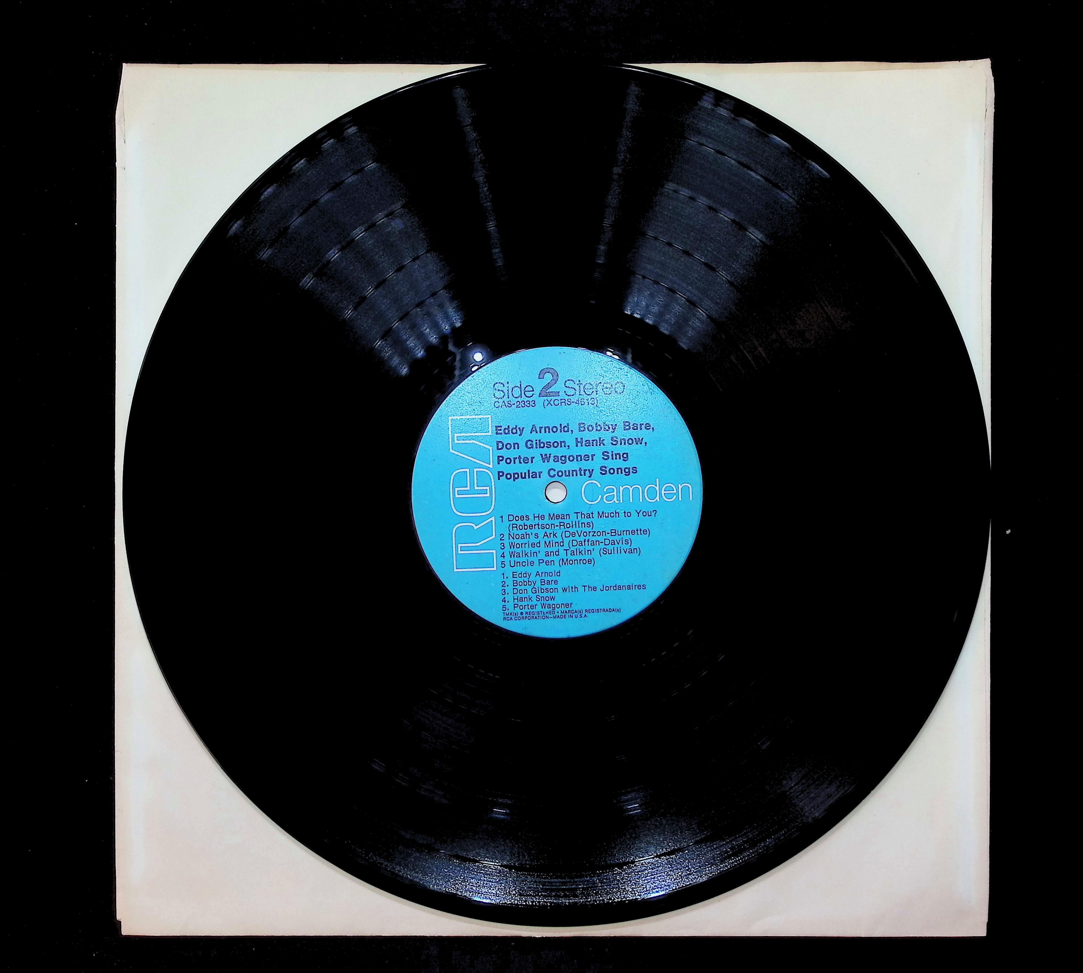 Various Eddy Arnold Bobby Bare Don Gibson Hank Snow Porter Wagoner Sing Popular Country Songs 12" LP 1969 CAS-2333 Folk, World, & Country — image 3