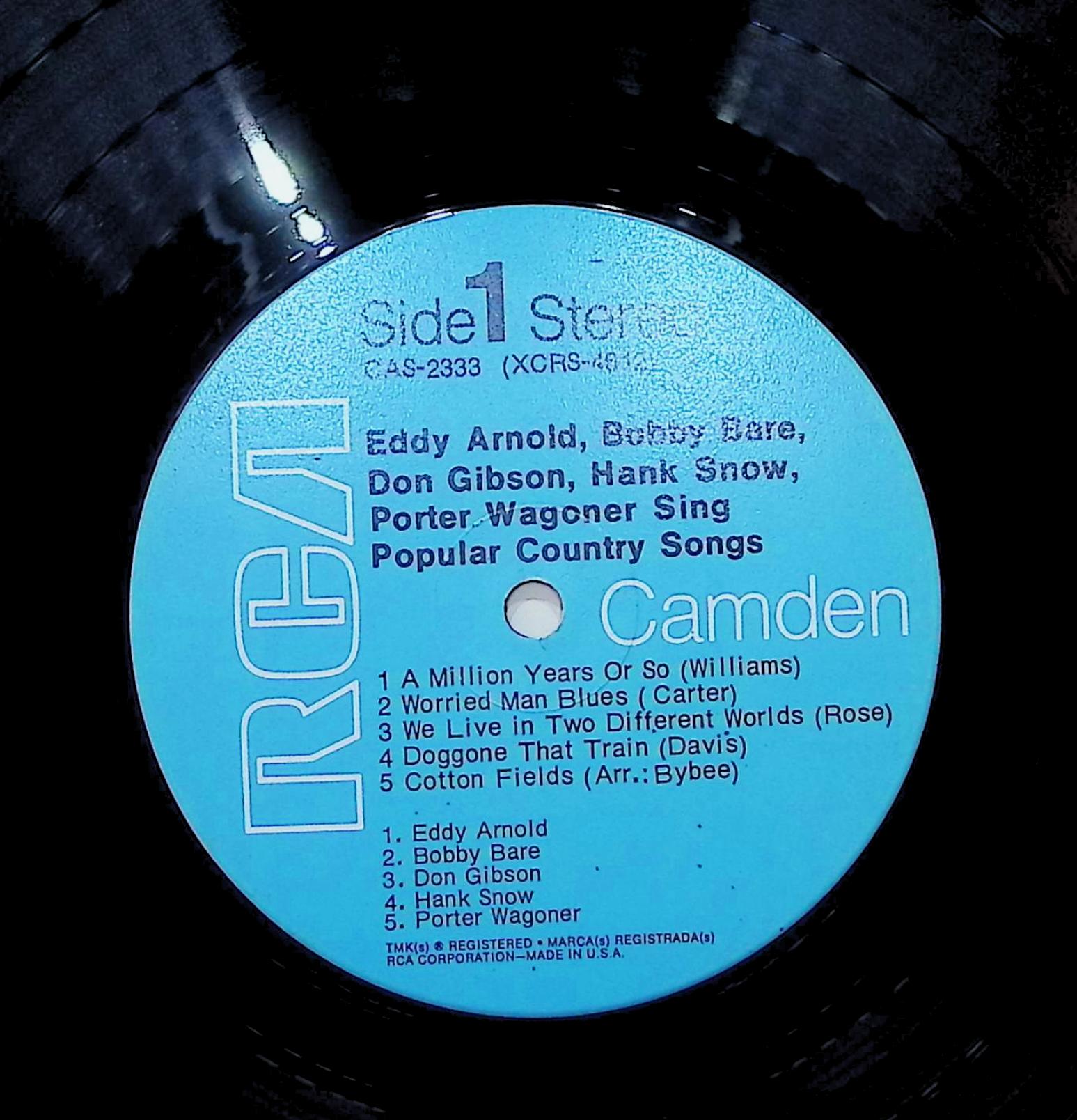 Various Eddy Arnold Bobby Bare Don Gibson Hank Snow Porter Wagoner Sing Popular Country Songs 12" LP 1969 CAS-2333 Folk, World, & Country — image 4