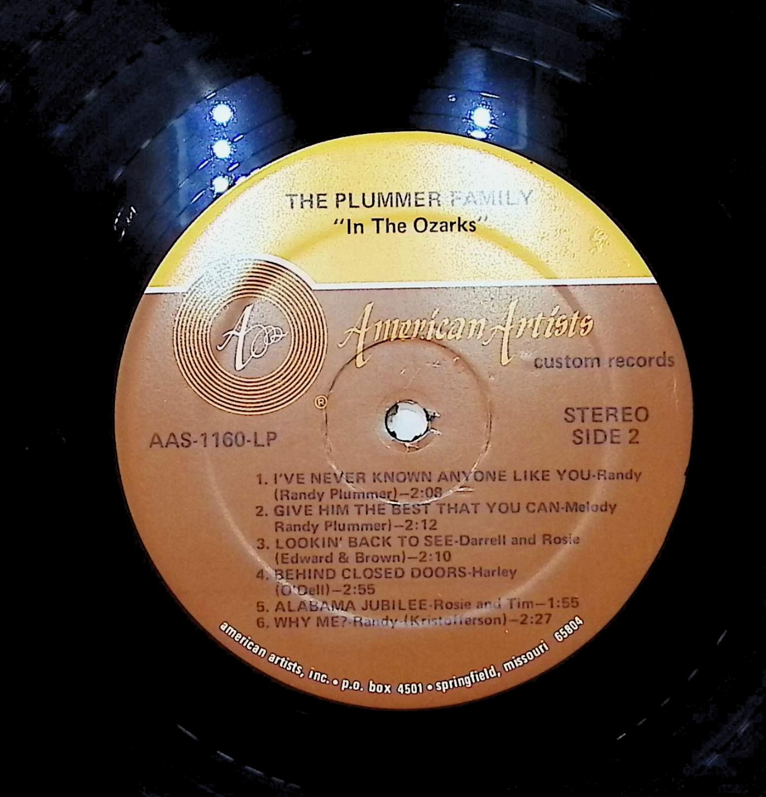 The Plummer Family Country Music Show In The Ozarks 12" LP 1975 AAS-1160-LP Blues — image 2