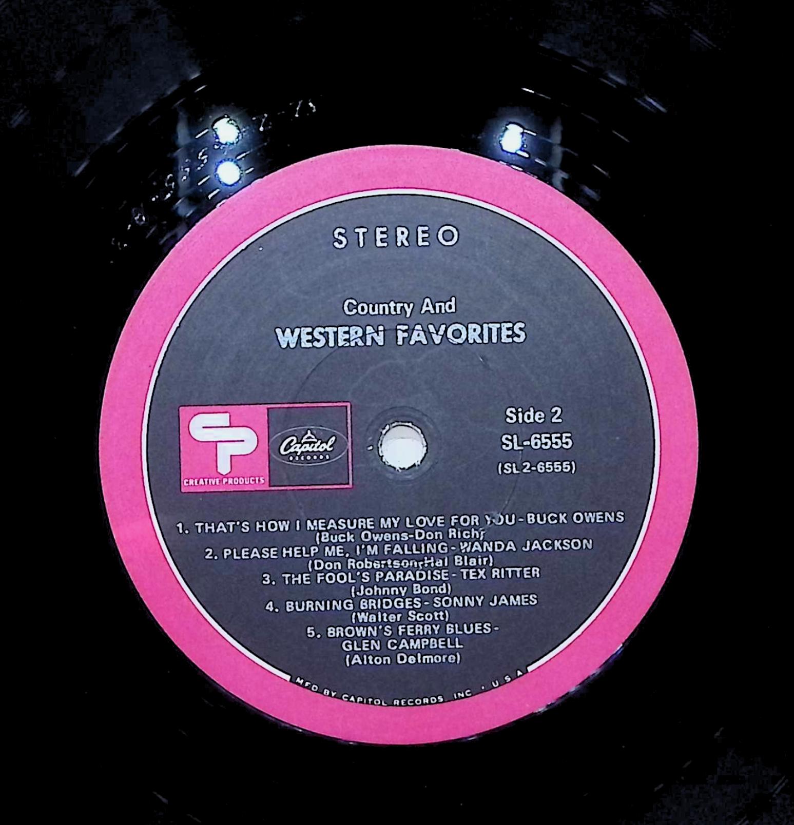 Various Country & Western Favorites 12" LP 1968 SL-6555 Folk, World, & Country — image 2