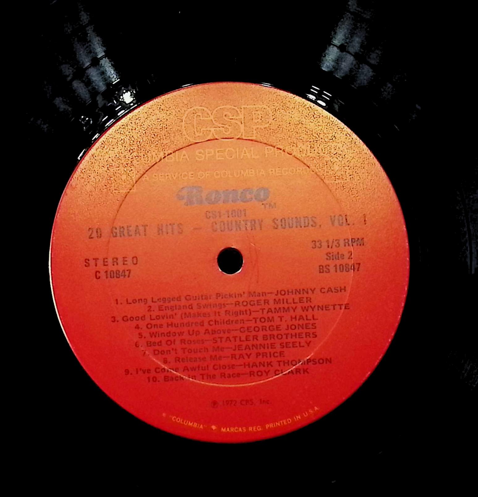 Various - 20 Great Hits - Country Sounds, Vol. 1 1972 LP Folk, World, & Country  — image 2