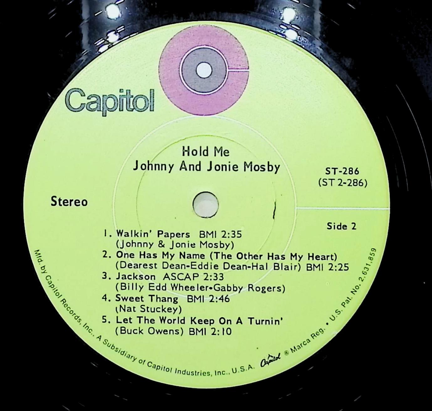 Johnny & Jonie Mosby Hold Me 1969 LP ST 286 Folk, World, & Country — image 2