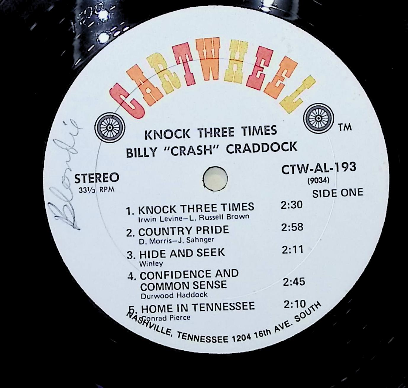 Billy 'Crash' Craddock Knock Three Times 12" LP 1971 CTW-AL-193 Folk, World, & Country — image 2