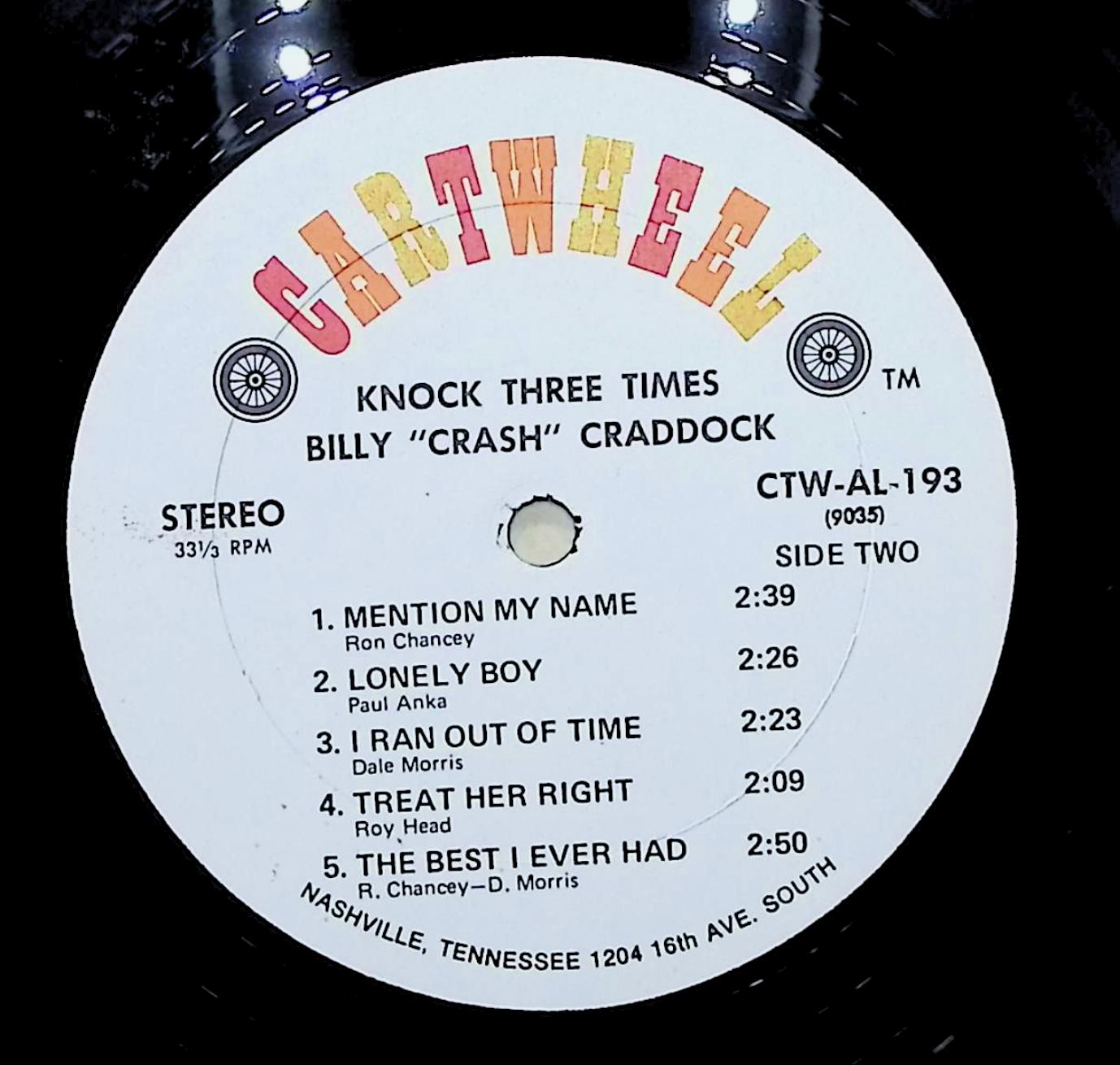 Billy 'Crash' Craddock Knock Three Times 12" LP 1971 CTW-AL-193 Folk, World, & Country — image 4