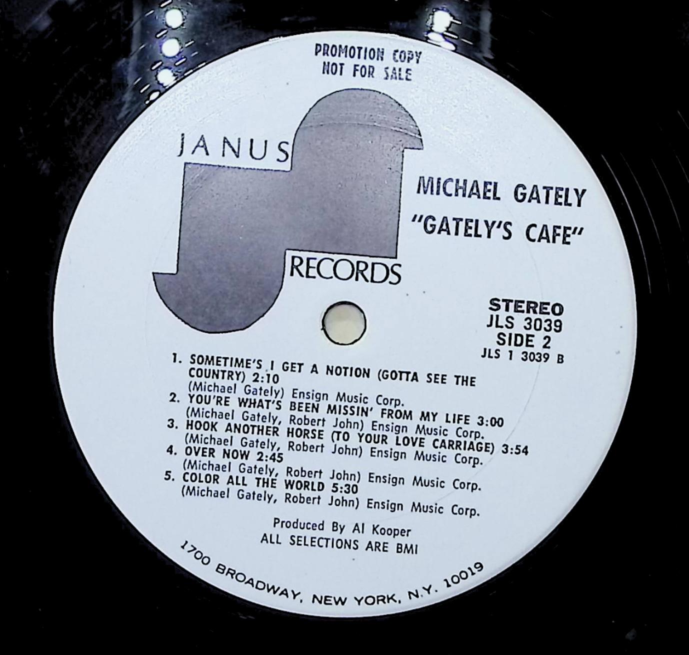 Michael Gately Gately's Cafe 12" LP 1972 JLS 3039 Rock — image 2