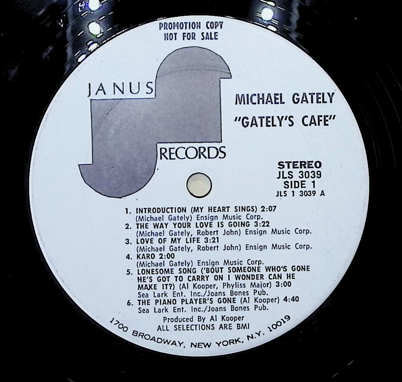 Michael Gately Gately's Cafe 12" LP 1972 JLS 3039 Rock — image 4