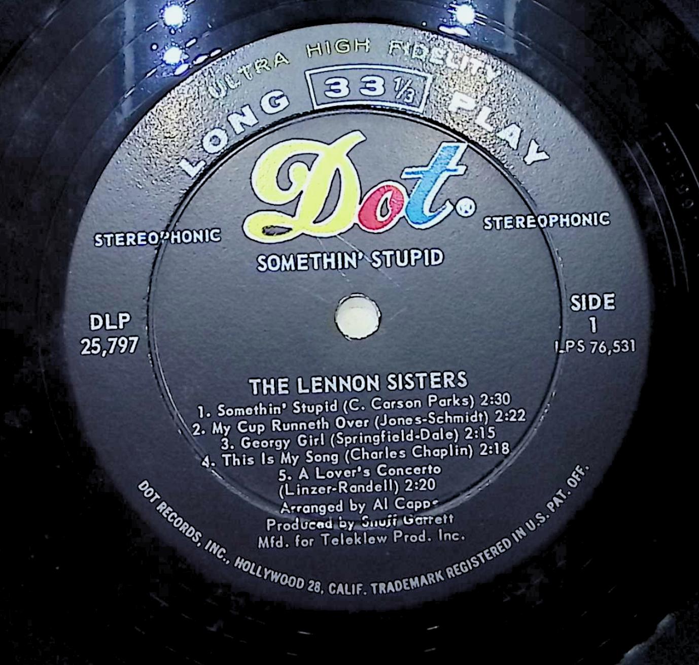 The Lennon Sisters Somethin' Stupid 12" LP 1967 DLP-25797 Folk, World, & Country — image 4