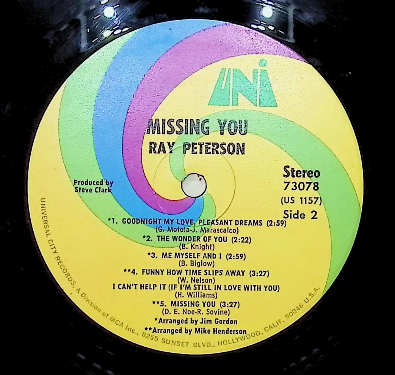 Ray Peterson Missing You (Featuring His Greatest Hits!) 1970 LP 730 Rock  — image 4