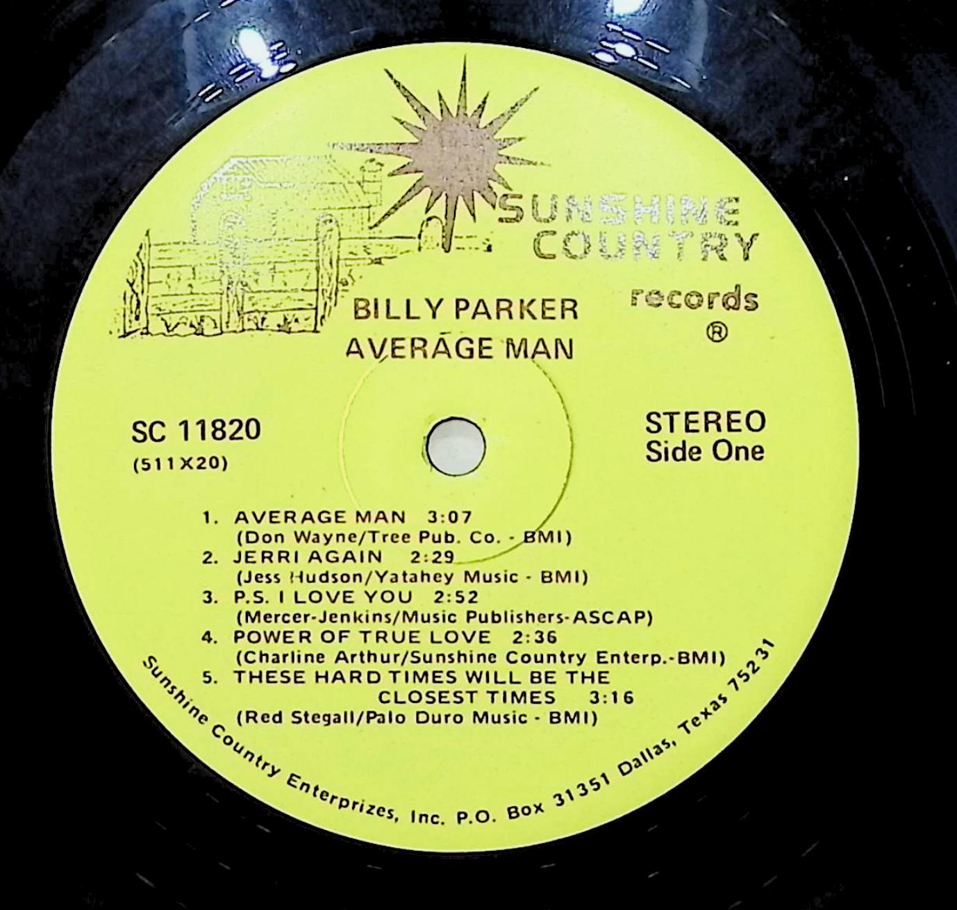 Billy Parker Average Man 1976 LP SC11820 Folk, World, & Country — image 2
