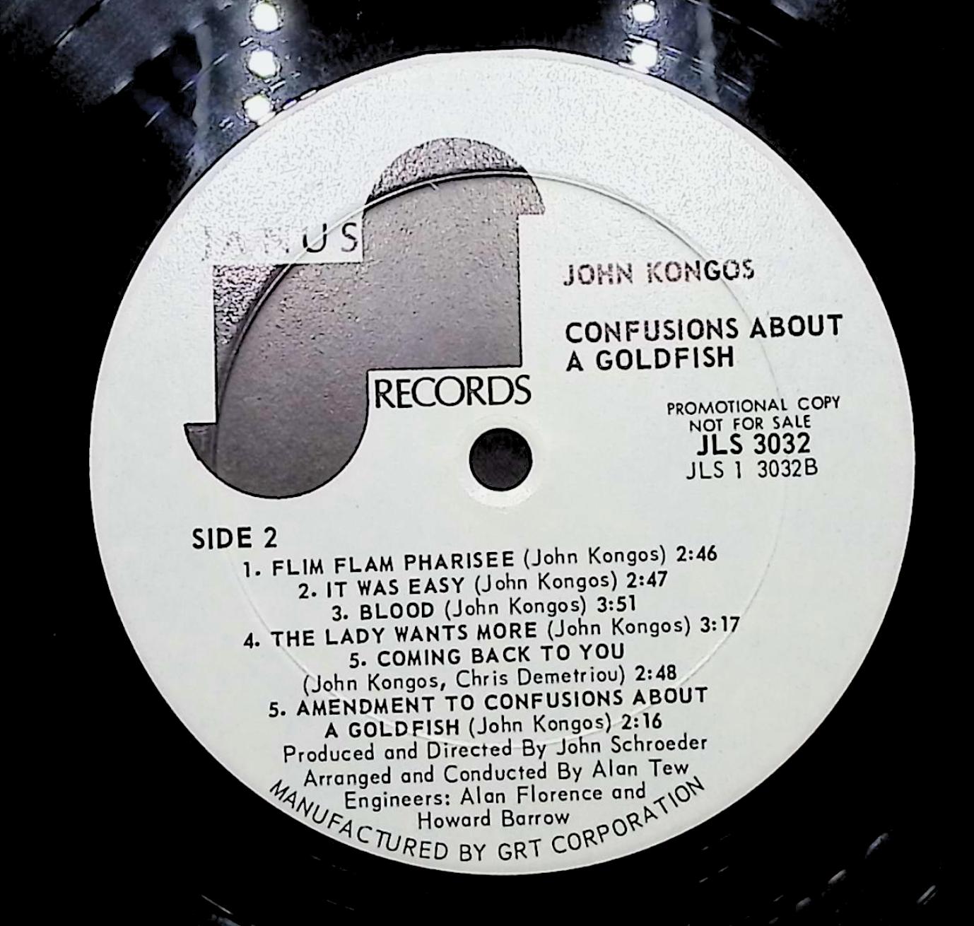 John Kongos Confusions About A Goldfish 12" LP 0 Janus Records Rock — image 2