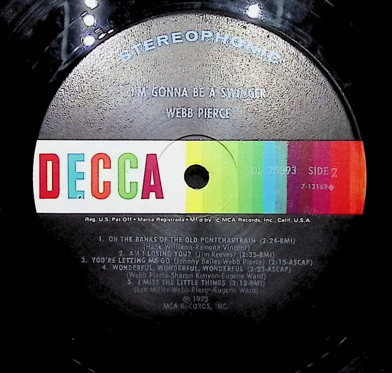 Webb Pierce I'm Gonna Be A Swinger 12" LP 1973 DL 7-5393 Folk, World, & Country — image 2
