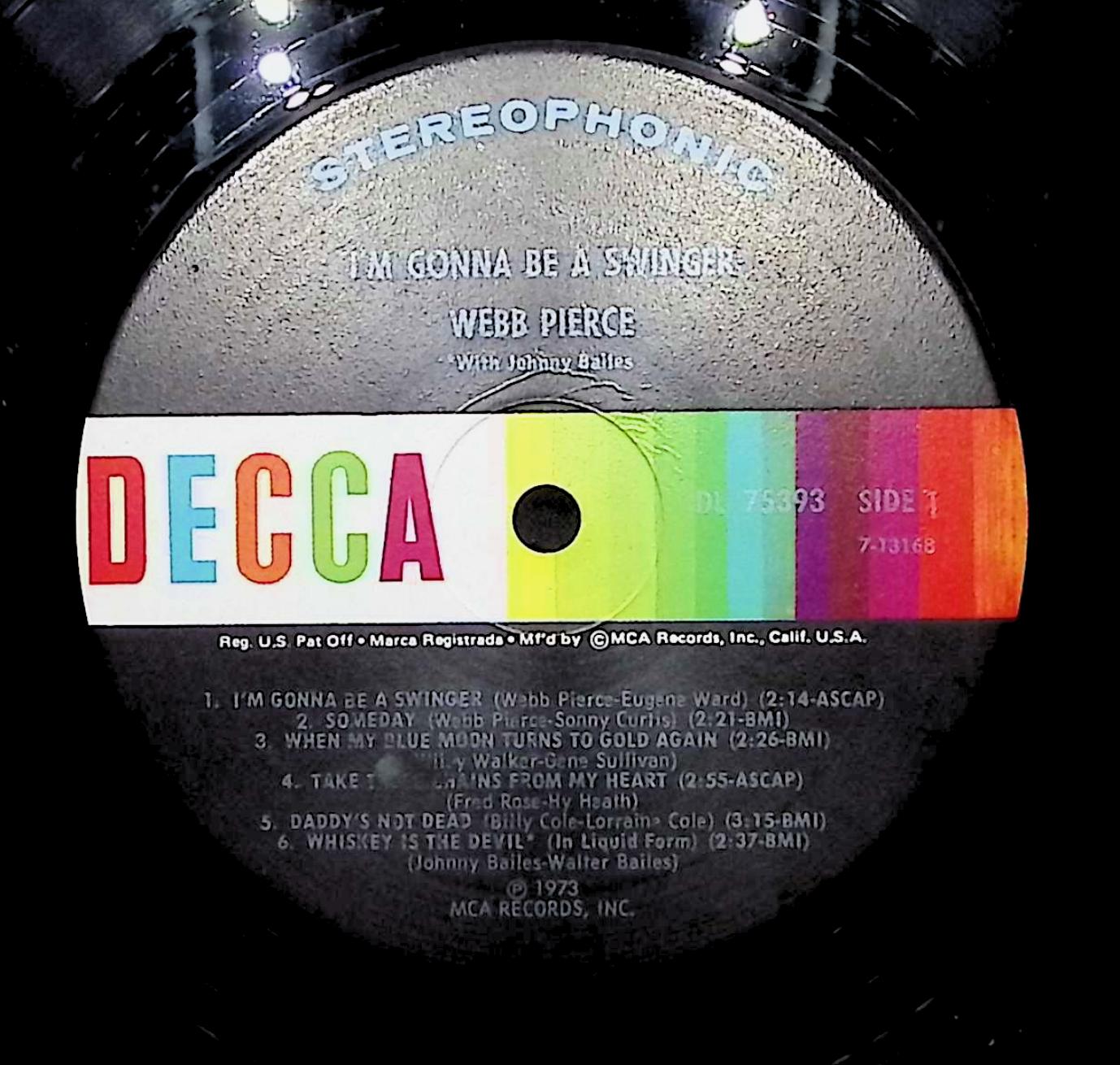 Webb Pierce I'm Gonna Be A Swinger 12" LP 1973 DL 7-5393 Folk, World, & Country — image 4