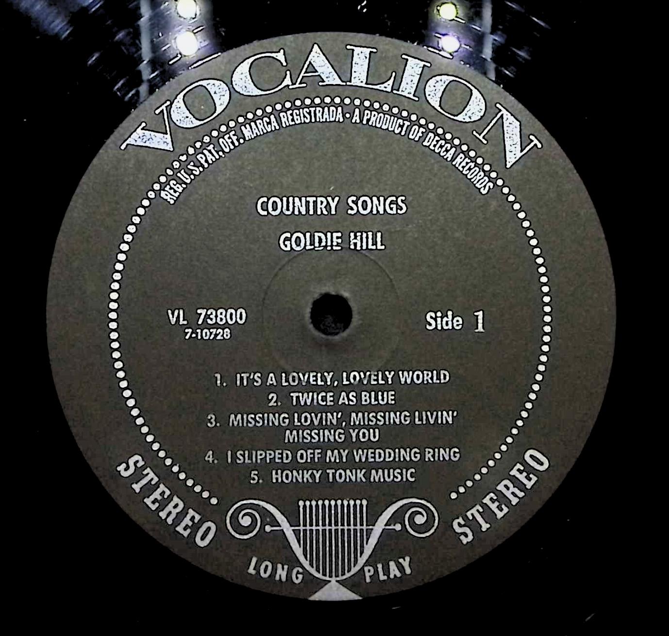 Goldie Hill Country Songs 12" LP 1967 VL 73800 Folk, World, & Country — image 2