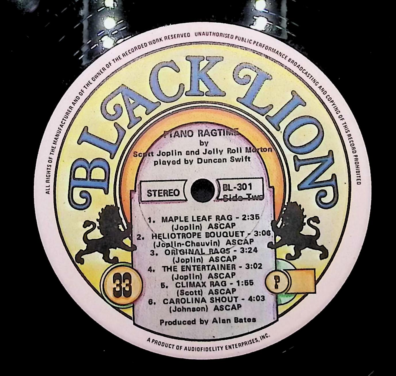 Duncan Swift Scott Joplin & Jelly Roll Morton-Piano Ragtime 12" LP 1974 Bl-301 Jazz — image 2