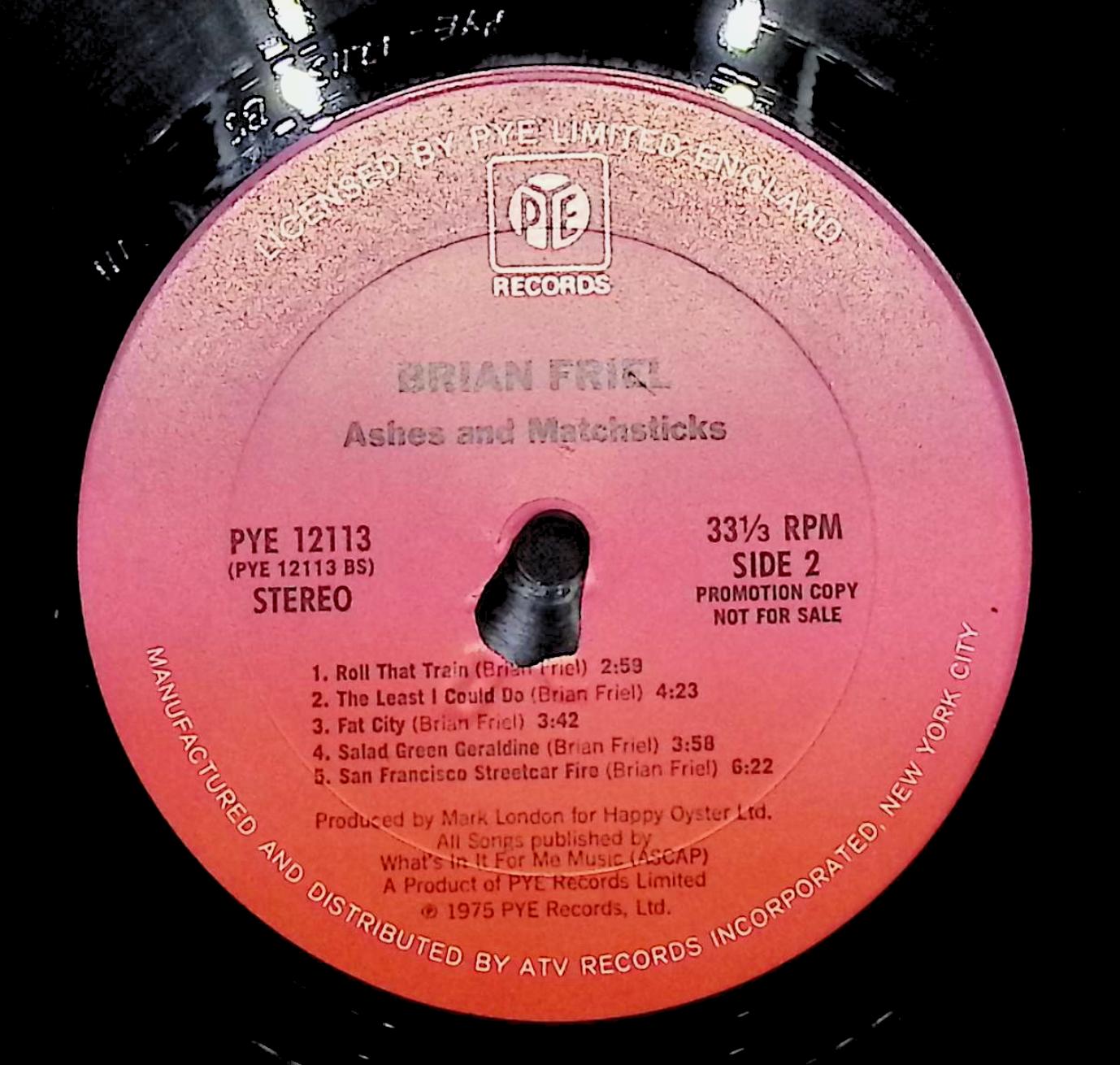 Brian Friel Ashes & Matchsticks 12" LP 1976 PYE 12113 Rock — image 2