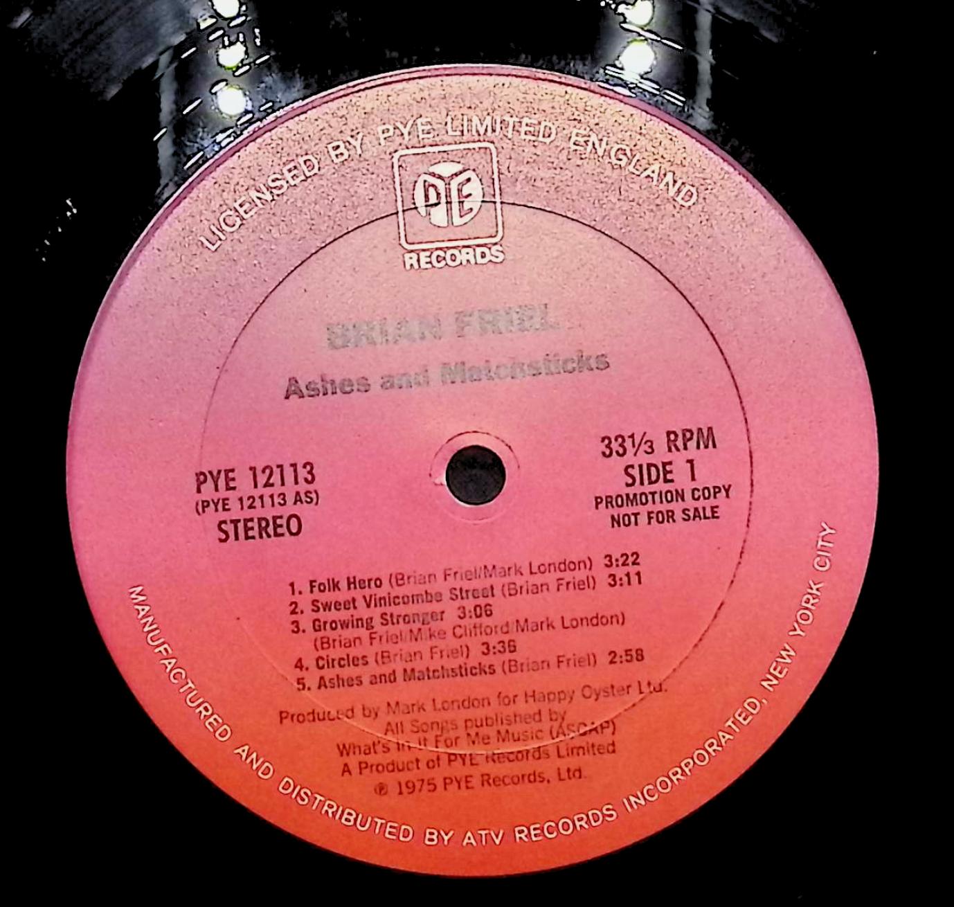 Brian Friel Ashes & Matchsticks 12" LP 1976 PYE 12113 Rock — image 4