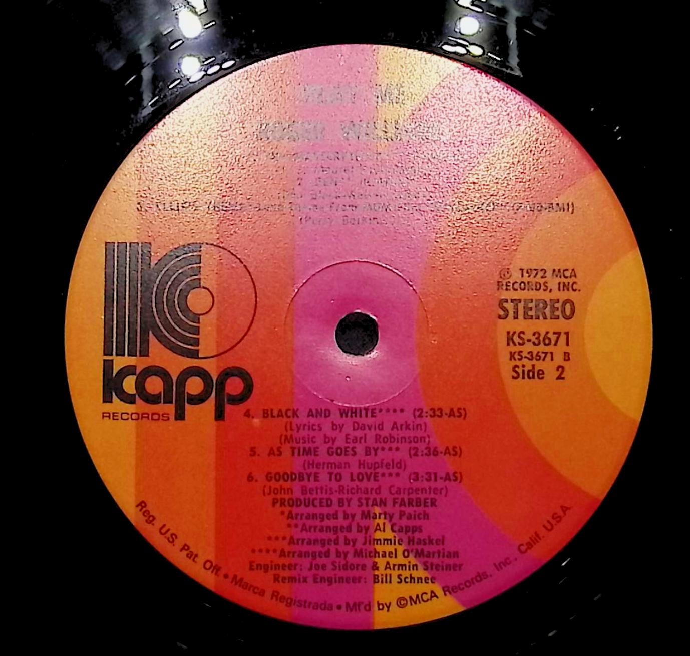 Roger Williams (2) Play Me - Love Theme From "Lady Sings The Blues" 12" LP 1972 KS-3671 Stage & Screen — image 2