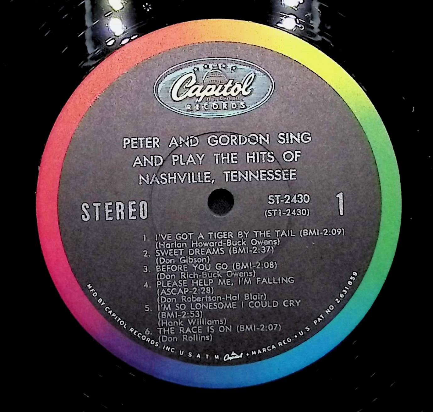 Peter & Gordon Sing And Play The Hits Of Nashville, Tennessee 12" LP 1966 ST-2430 Folk, World, & Country — image 2
