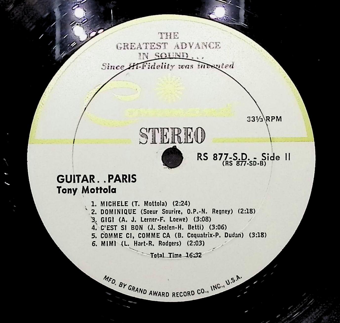 Tony Mottola Guitar....Paris 1964 LP RS 877SD Jazz — image 2