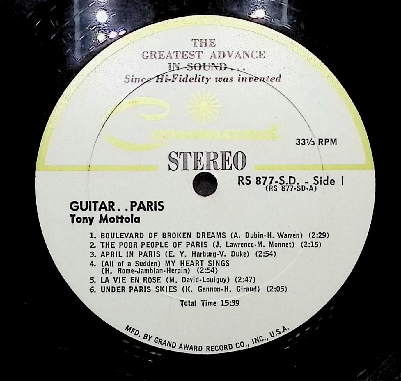 Tony Mottola Guitar....Paris 1964 LP RS 877SD Jazz — image 4