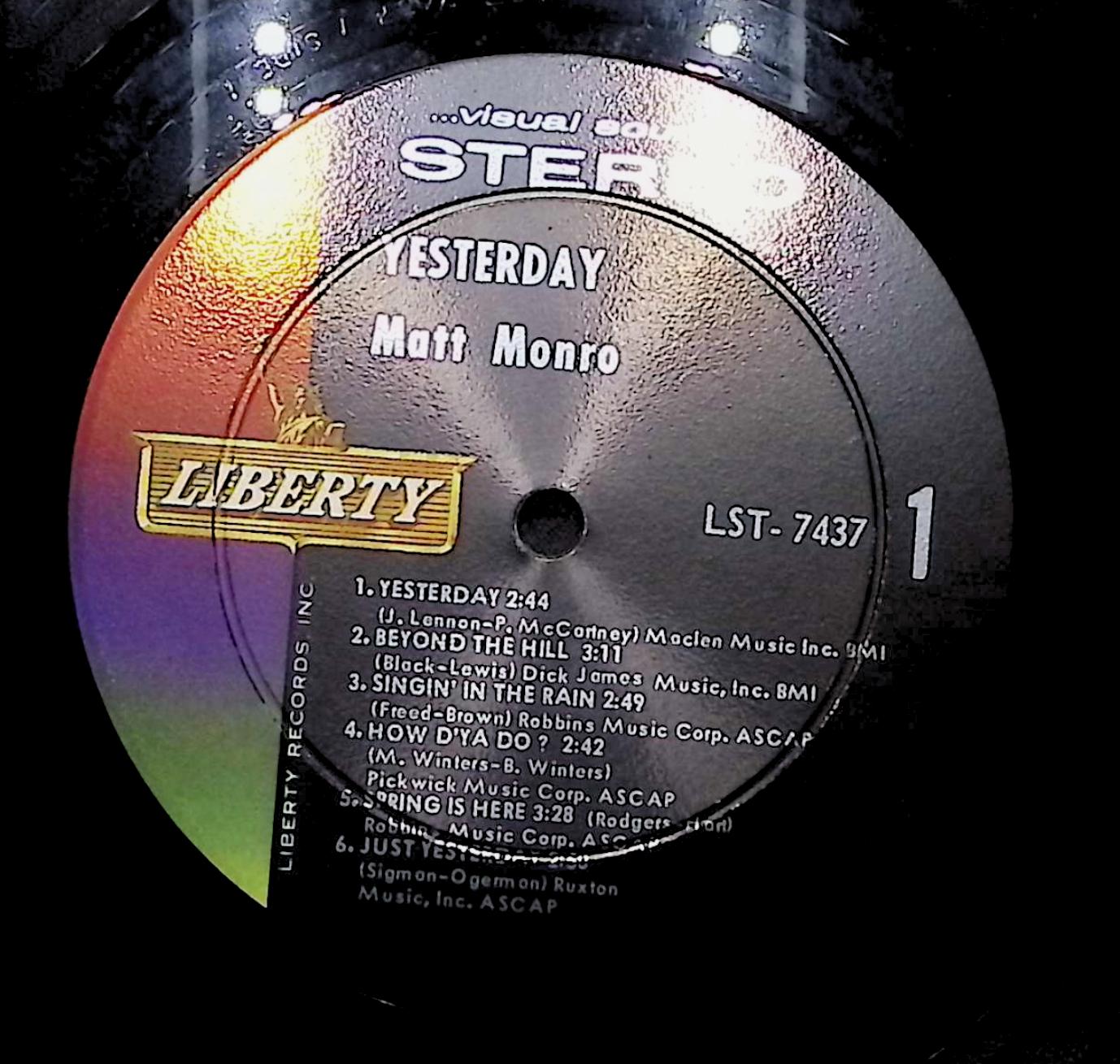 Matt Monro Yesterday 12" LP 1966 LST-7437 Jazz — image 2
