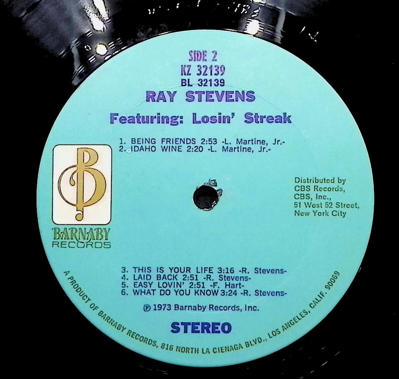 Ray Stevens Ray Stevens Featuring Losin' Streak 12" LP 1973 KZ 32139 Pop — image 2
