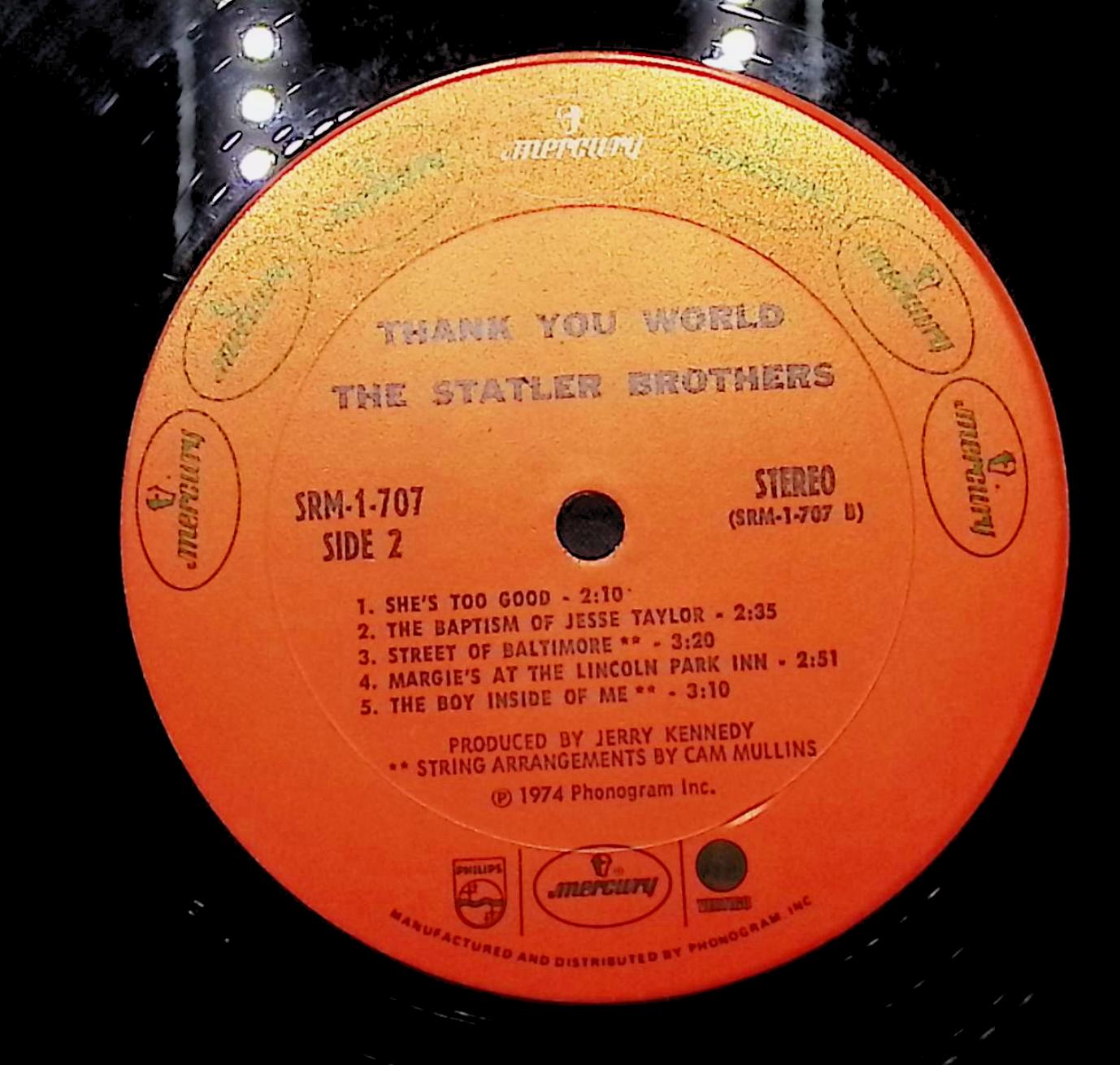 The Statler Brothers Thank You World 12" LP 1974 SRM-1-707 Folk, World, & Country — image 2