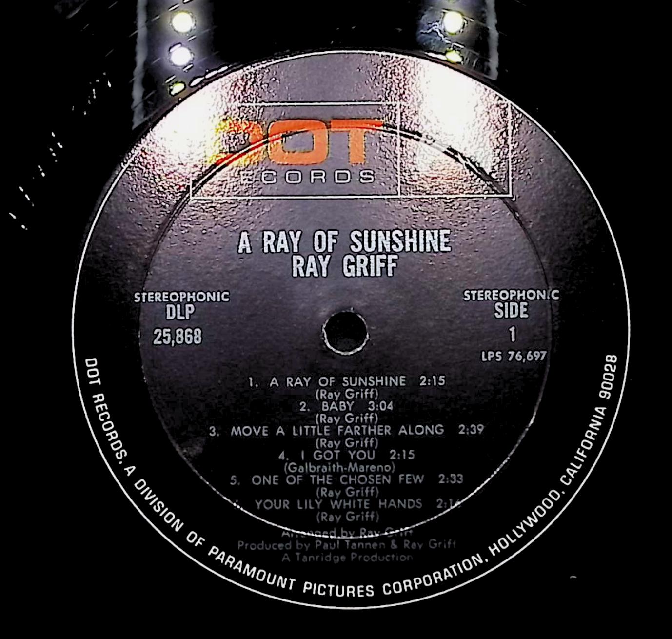 Ray Griff A Ray Of Sunshine 12" LP 0 Dot Records Folk, World, & Country — image 2